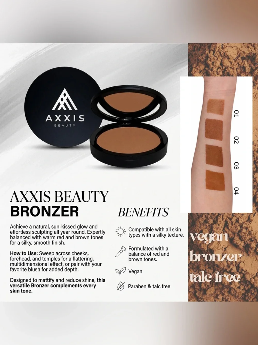 Axxis Beauty Bronzer, New, vegan, talc and paraben free